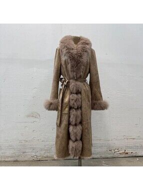 Y2K Vintage Fox Fur Afghan Penny Lane Trench Coat